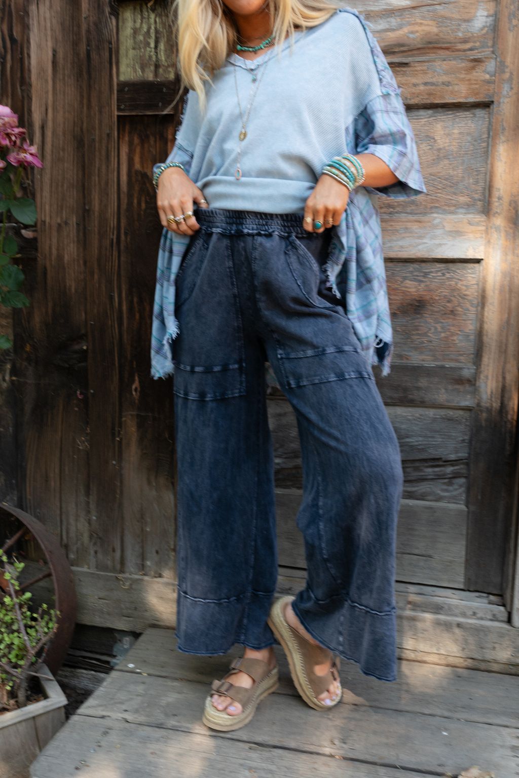 Coastal Drift Wide Leg Pants - Navy