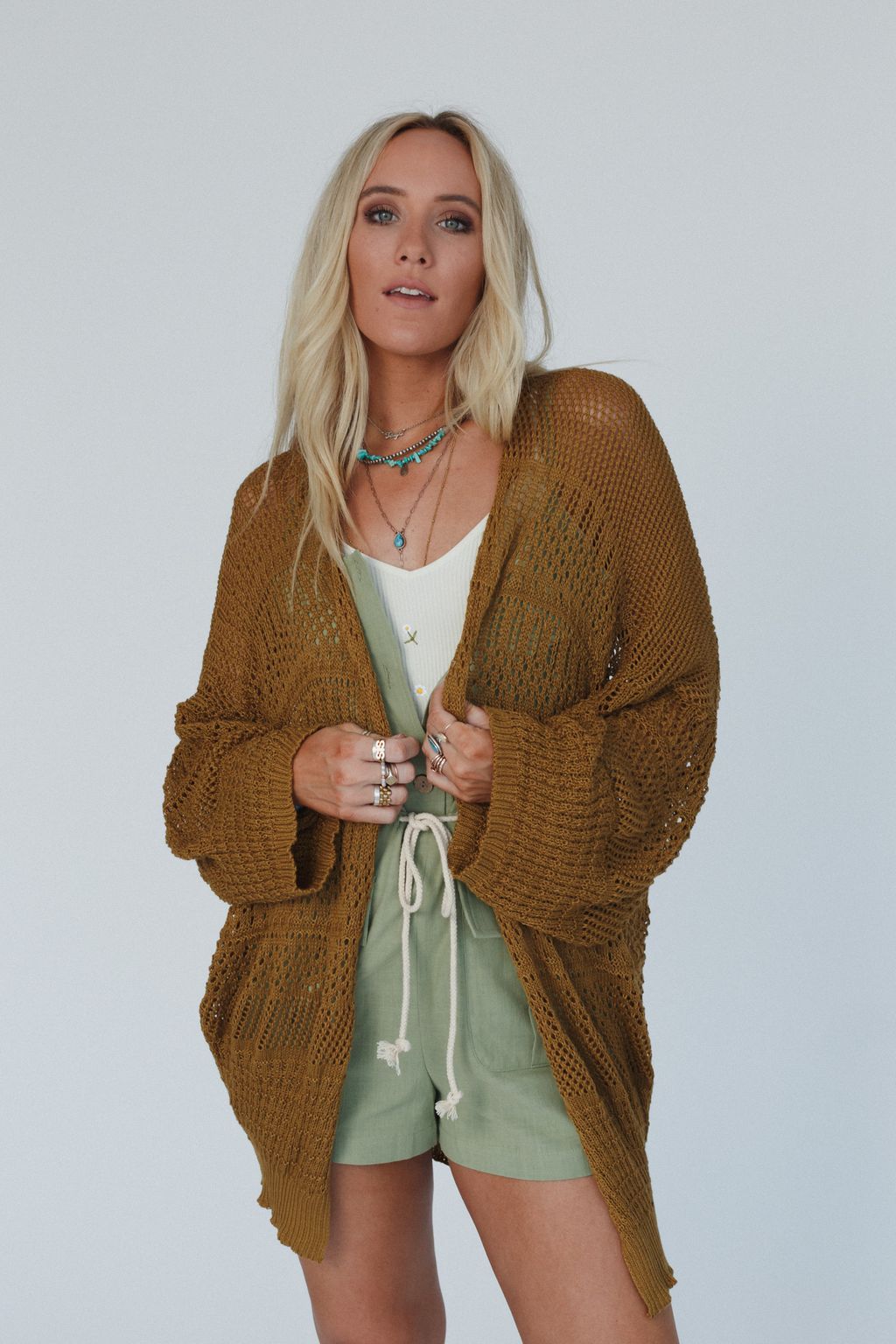 Brenden Knit Netted Cardigan - Brown