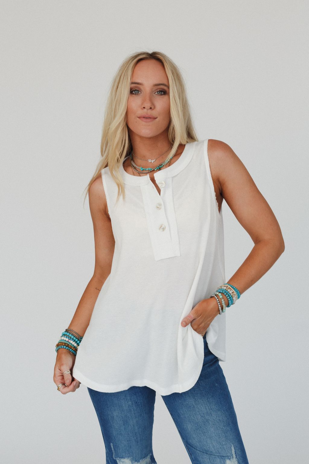 The Nest Moon Phase Henley Top - Off White