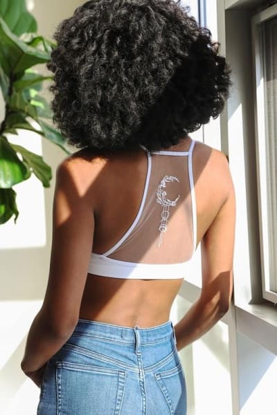 Crescent Moon Tattoo Bralette - White  - Three Bird Nest