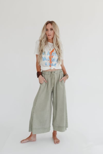 Relaxed Vibes Wide Leg Pants - Olive  |  Bottoms  - Three Bird Nest