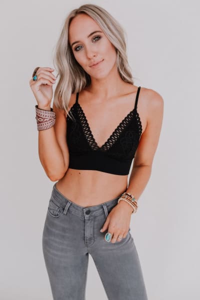 Audra Waistband Loop Lace Bralette - Black  - Three Bird Nest