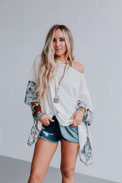 Fallon Embroidered Sleeve Kimono - Ivory  - Three Bird Nest