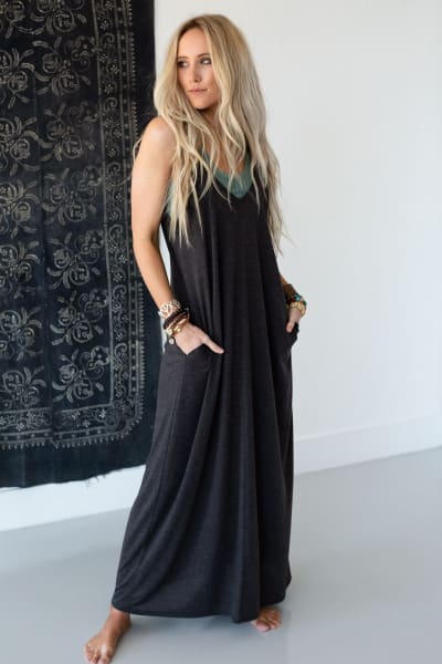 3BN The Perfect Maxi Dress - Charcoal  |  CORE  - Three Bird Nest