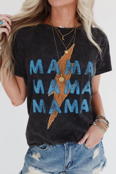 Thunder Mama Vintage Graphic Tee - Charcoal  |  Tops  - Three Bird Nest