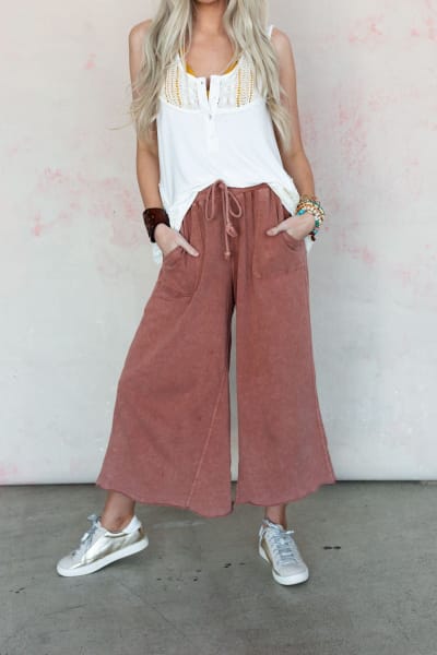 Relaxing Robin Wide Leg Pant - Red Bean  |  Bottoms  - Three Bird Nest