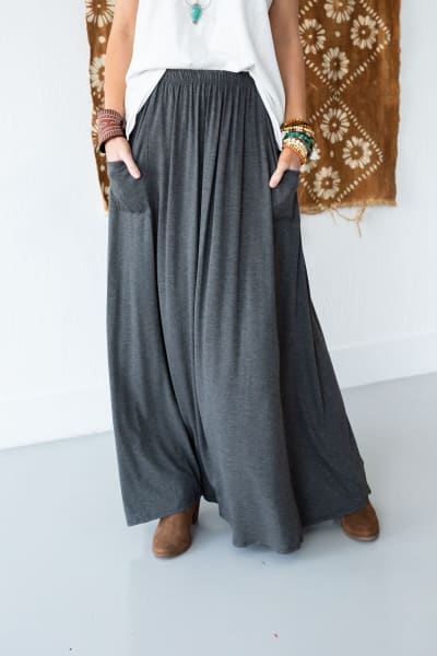 3BN Pocketed Maxi Skirt - Charcoal  |  CORE  - Three Bird Nest