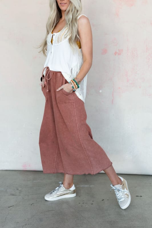 Relaxing Robin Wide Leg Pant - Red Bean  |  Bottoms  - Three Bird Nest