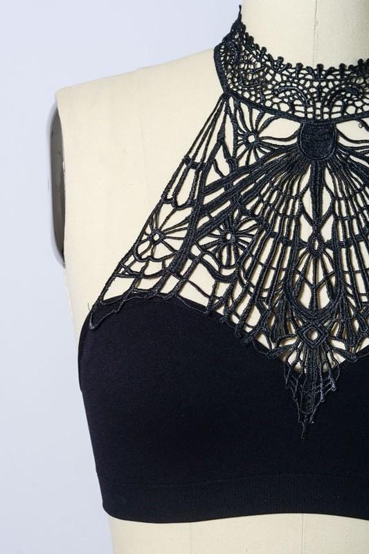 Baroque High Neck Bralette - Black  - Three Bird Nest