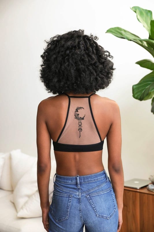 Crescent Moon Tattoo Bralette - Black  - Three Bird Nest