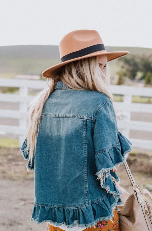 Scottie Ruffle Denim Jacket - Blue  - Three Bird Nest