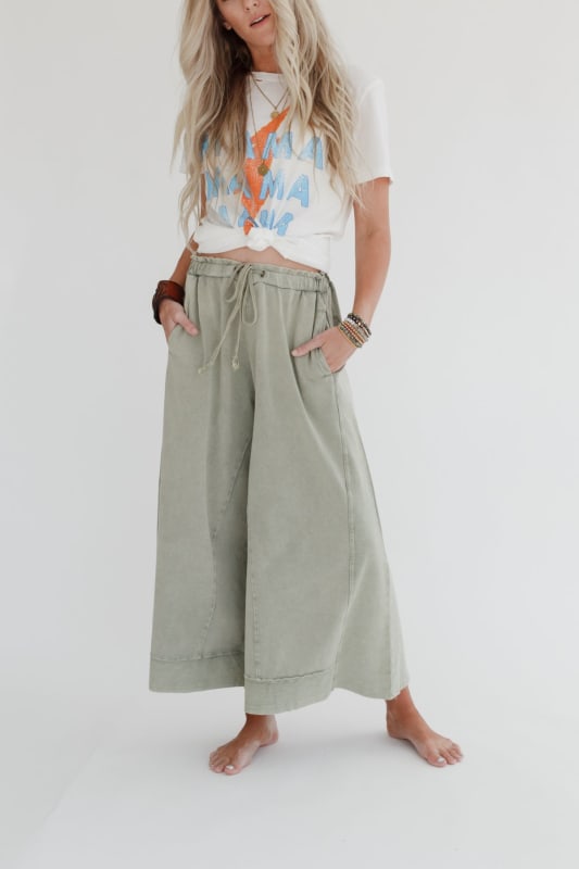 Relaxed Vibes Wide Leg Pants - Olive  |  Bottoms  - Three Bird Nest