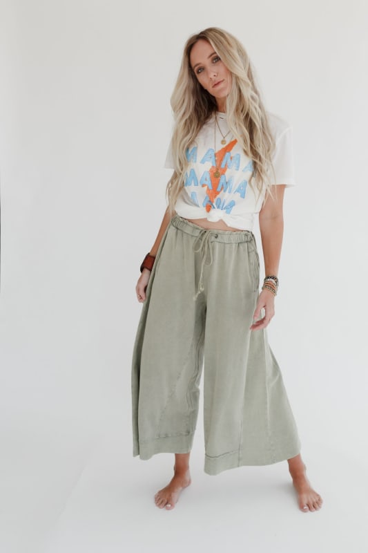 Relaxed Vibes Wide Leg Pants - Olive  |  Bottoms  - Three Bird Nest