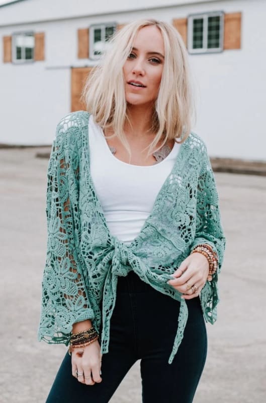 Crochet Petal Kimono Wrap - Mint  - Three Bird Nest