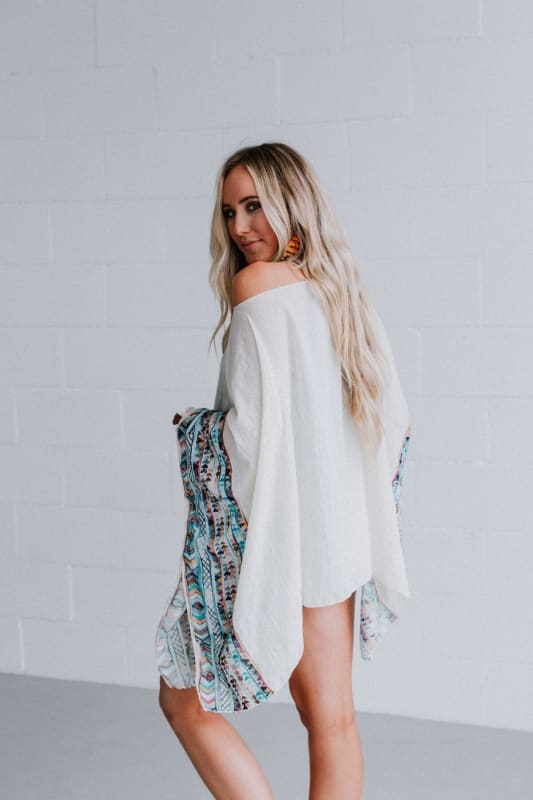 Fallon Embroidered Sleeve Kimono - Ivory  - Three Bird Nest