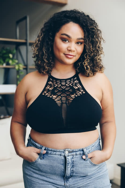 Floral Cut Out High Neck Bralette - Black  |  CORE  - Three Bird Nest