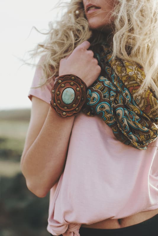 Aegean Boho Leather Cuff Bracelet - Turquoise  - Three Bird Nest