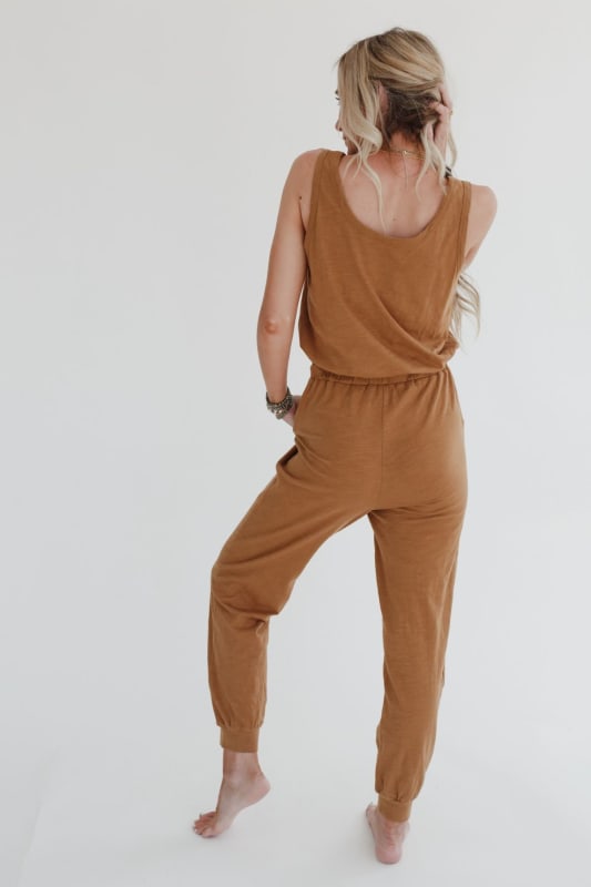 3BN Set to Go Textured Jumpsuit And Cardigan Set - Camel  |  Dresses  - Three Bird Nest