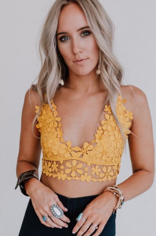 Dainty Daisy Crochet Bralette - Yellow  - Three Bird Nest