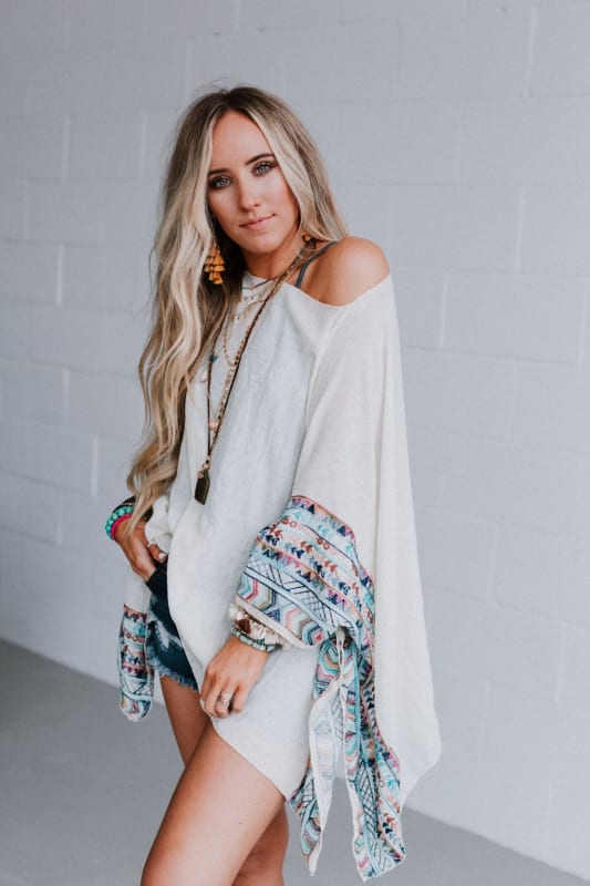 Fallon Embroidered Sleeve Kimono - Ivory  - Three Bird Nest