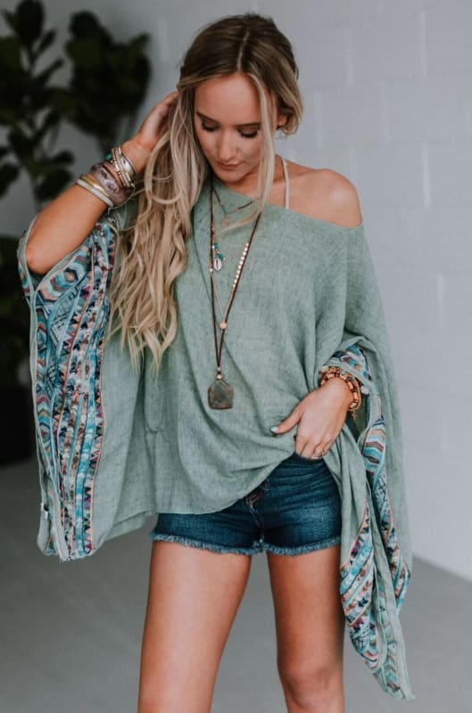 Fallon Embroidered Sleeve Kimono - Sage  - Three Bird Nest