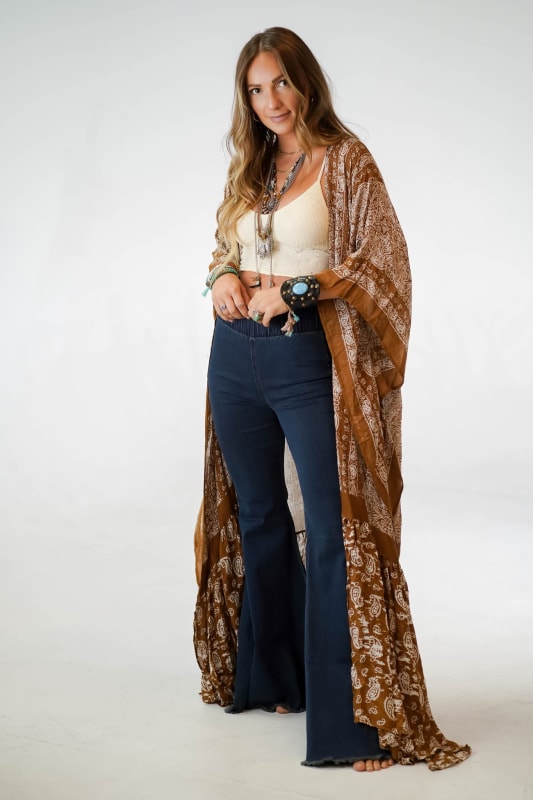 Paisley Tapestry Free Flow Duster Kimono - Brown  |  Kimonos  - Three Bird Nest