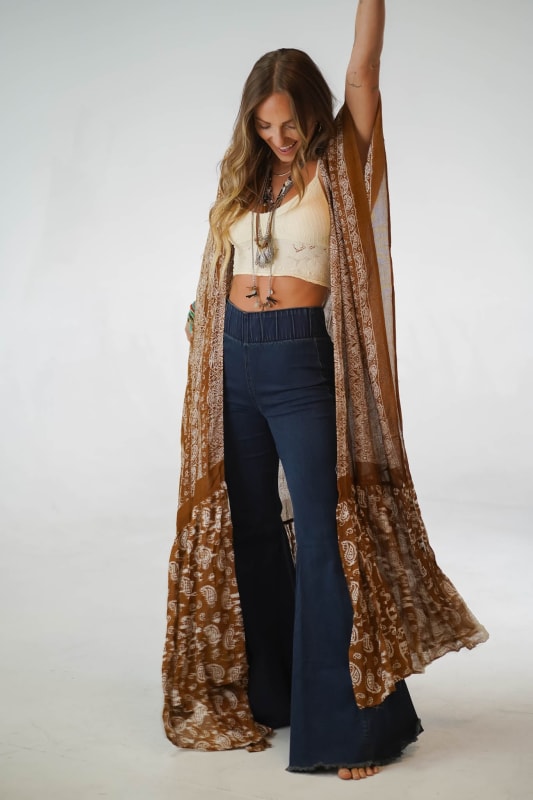 Paisley Tapestry Free Flow Duster Kimono - Brown  |  Kimonos  - Three Bird Nest