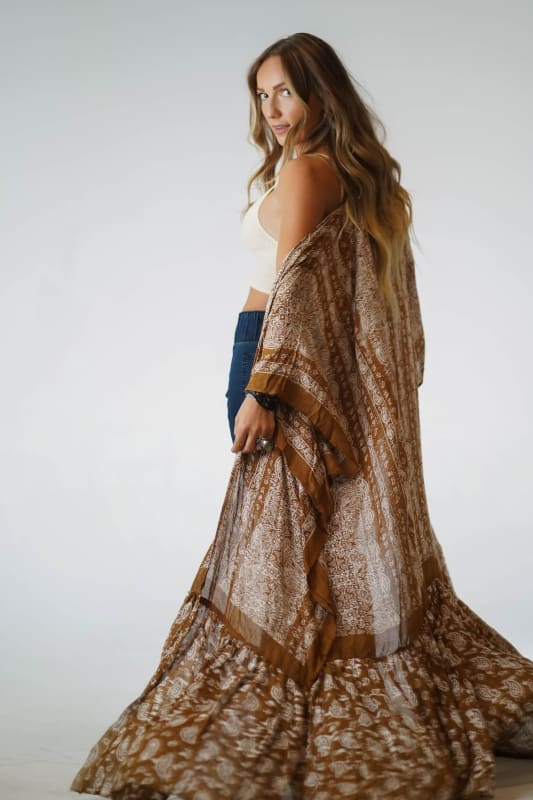 Paisley Tapestry Free Flow Duster Kimono - Brown  |  Kimonos  - Three Bird Nest