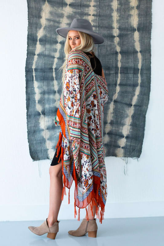 Riviera Border Print Kimono - Rust  |  Kimonos  - Three Bird Nest