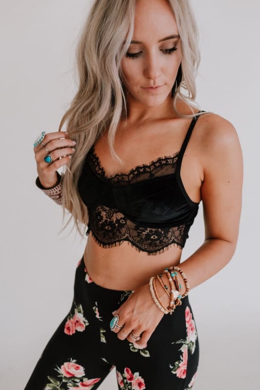 Jessa Velvet and Lace Cami - Black  - Three Bird Nest