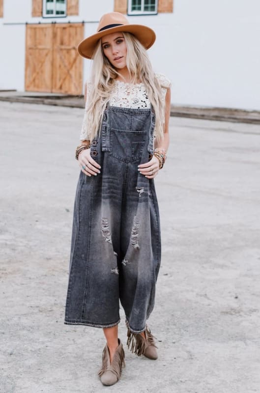 High Hopes Slouchy Denim Overalls - Black  - Three Bird Nest