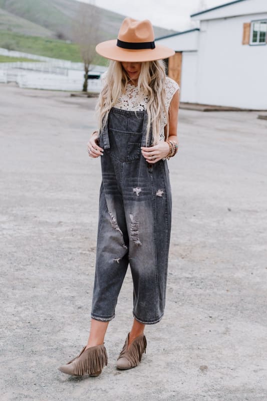 High Hopes Slouchy Denim Overalls - Black  - Three Bird Nest