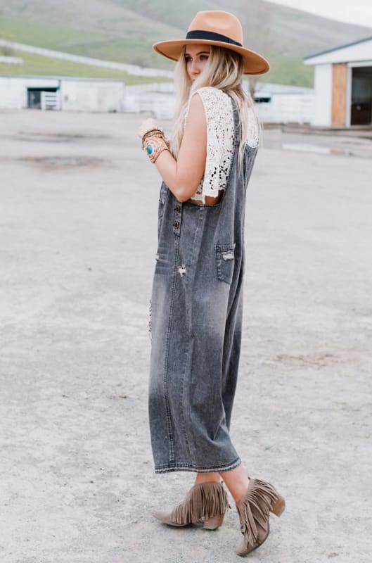 High Hopes Slouchy Denim Overalls - Black  - Three Bird Nest