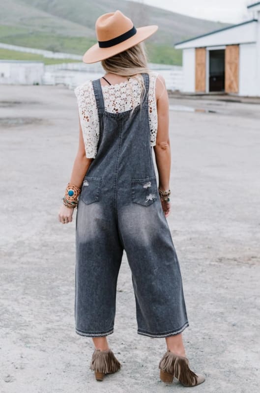 High Hopes Slouchy Denim Overalls - Black  - Three Bird Nest