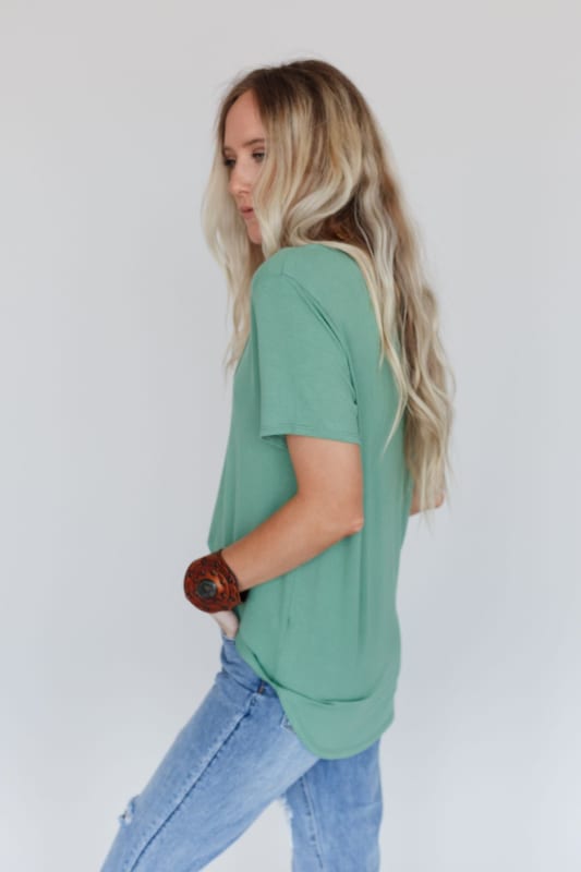 3BN Scoop Neck Bralette Tee - Sage  |  Tops  - Three Bird Nest