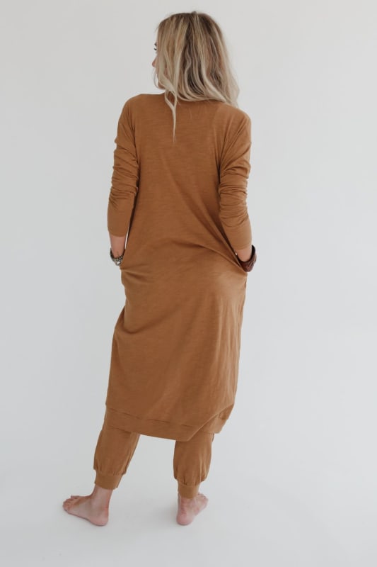 3BN Set to Go Textured Jumpsuit And Cardigan Set - Camel  |  Dresses  - Three Bird Nest