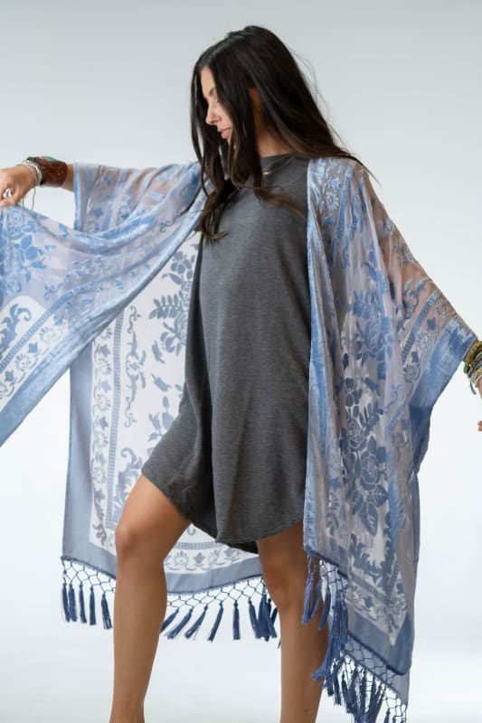 Crushin' On You Velvet Kimono - Blue  |  Kimonos  - Three Bird Nest