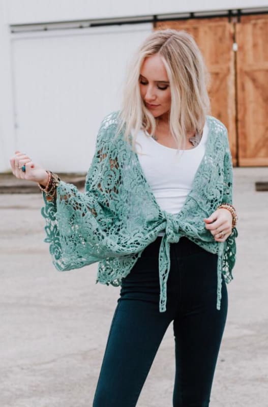 Crochet Petal Kimono Wrap - Mint  - Three Bird Nest