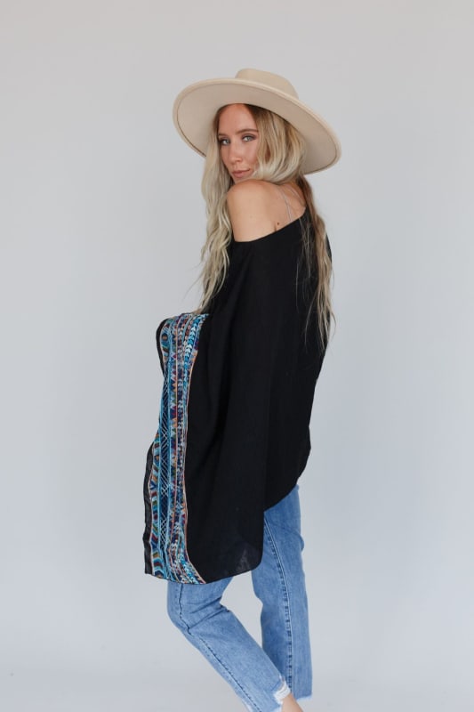 Fallon Embroidered Sleeve Poncho - Black  |  Kimonos  - Three Bird Nest