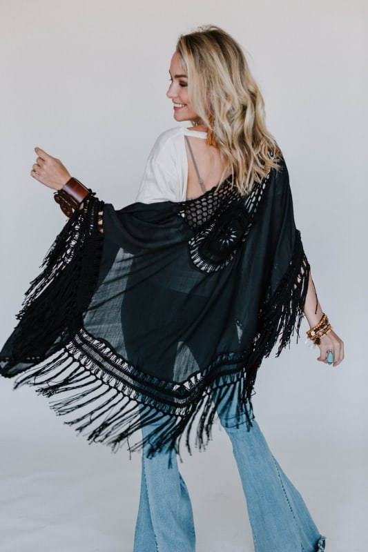 Dreamy Macramé Kimono - Black  - Three Bird Nest