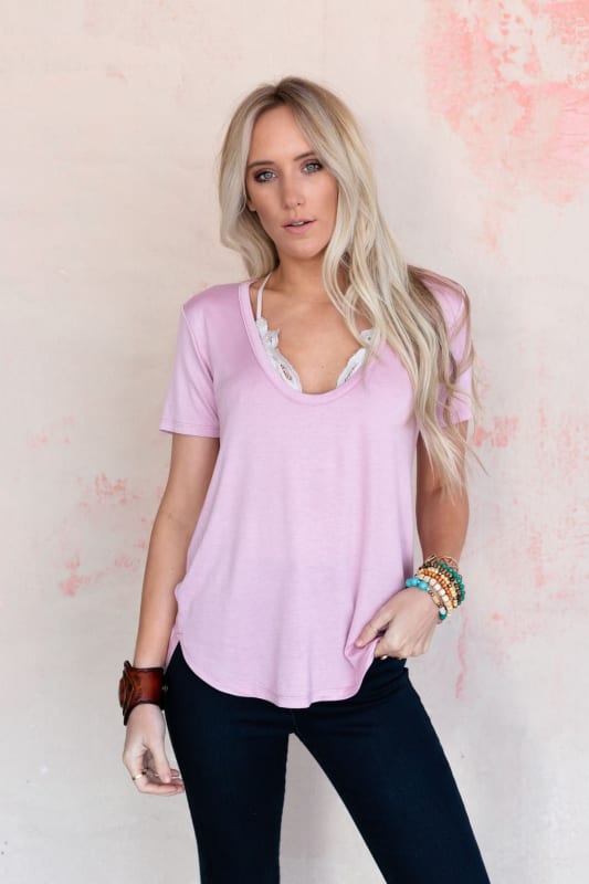 3BN Scoop Neck Bralette Tee - Pink  |  CORE  - Three Bird Nest