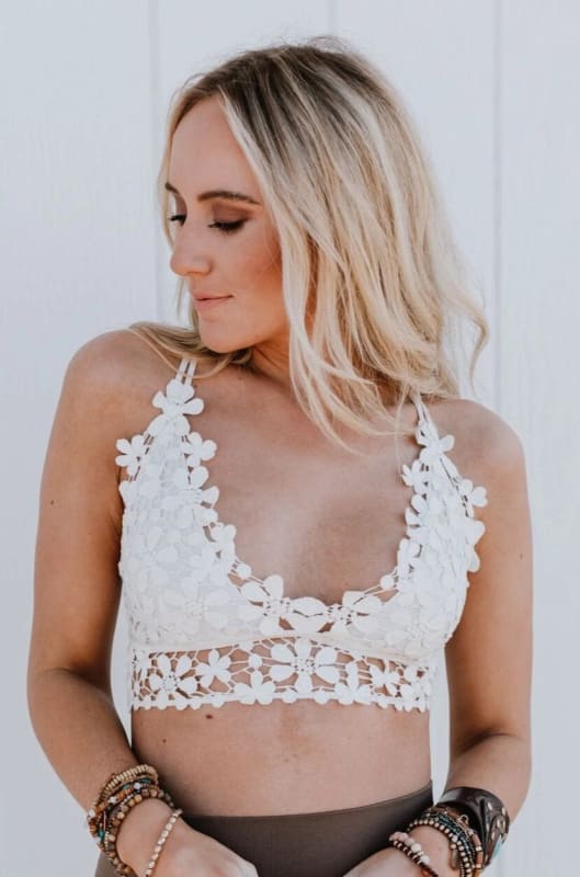 Dainty Daisy Crochet Bralette - White  - Three Bird Nest