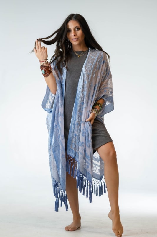 Crushin' On You Velvet Kimono - Blue  |  Kimonos  - Three Bird Nest